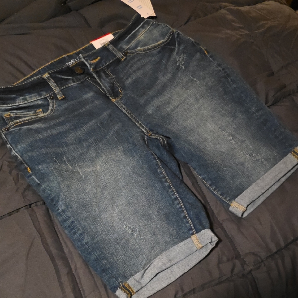 Time and Tru Blue Denim Bermuda Shorts with Contrast Stitching